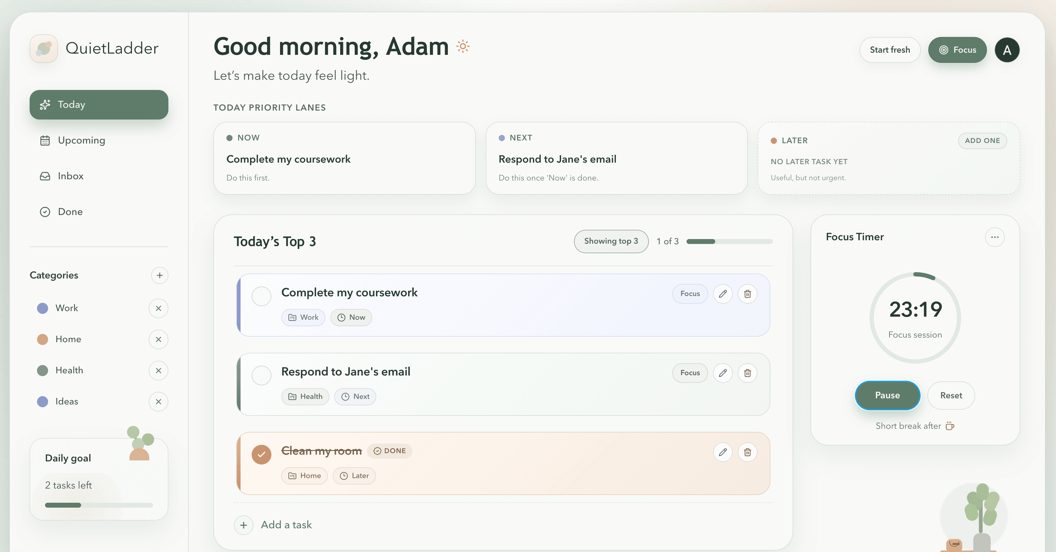 QuietLadder product dashboard shown on a screen